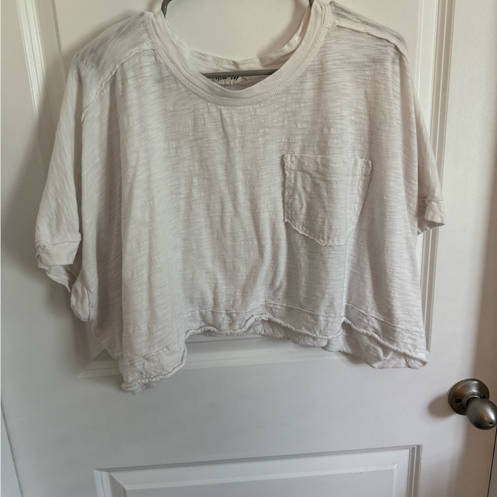 Tan Cream Boxy Crop Top Short Sleeve